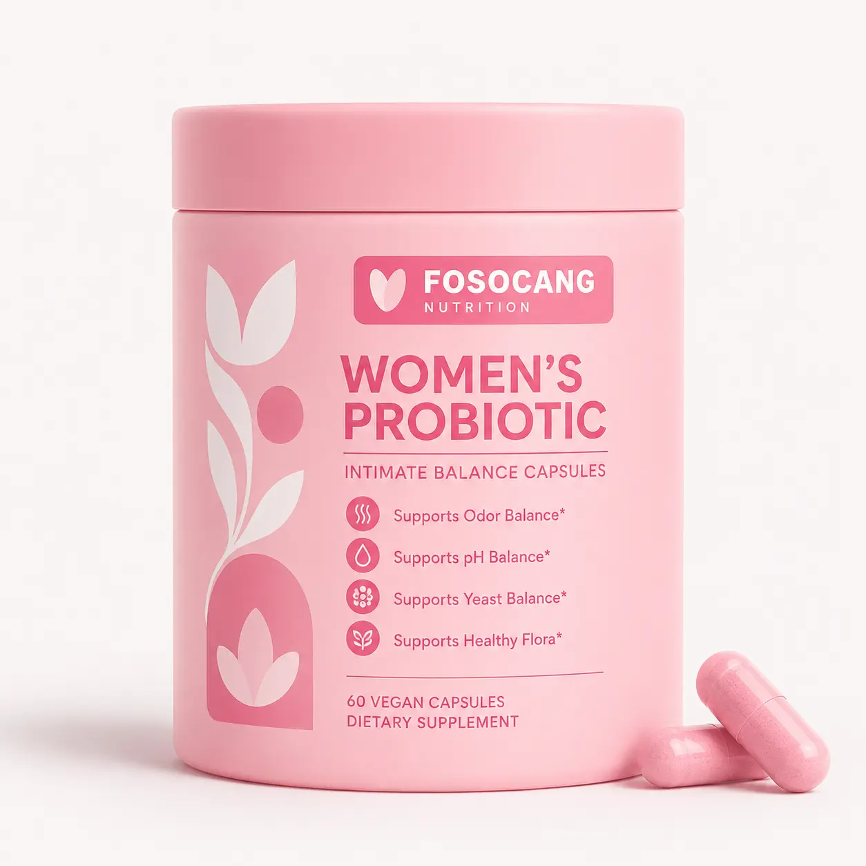 FoSoCang Women's Balanced Nutritional Probiotic& Prebiotic Capsules - 60 Count (Pack of 1) -Supports Gut Balance, Healthy pH Balance, OdorControl, Healthy Bacteria & Lactobacillus Strains-Dietary Supplement
