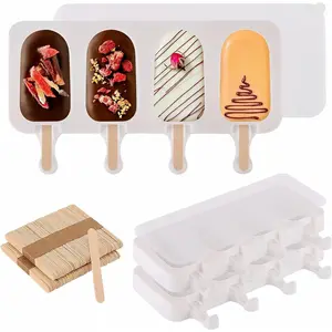 3 Set Popsicles Molds with Lids and 100 Pcs Wooden Popsicles Sticks, Standard Size 4 Cavities Silicone Ice Pop Molds for Making Cakesicles, Cake Pops, Ice Cream - BPA Free