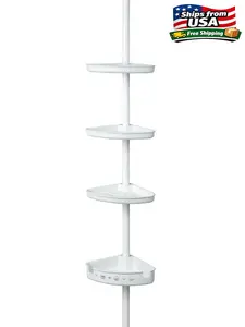 MS Adjustable Tension Steel Shower Pole Caddy, 3 Shelves, White, 60" - 96"