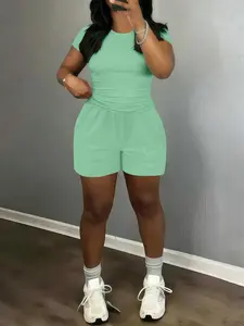 2-piece set: Short-sleeved top and shorts set; Women's fashion top and shorts set.
