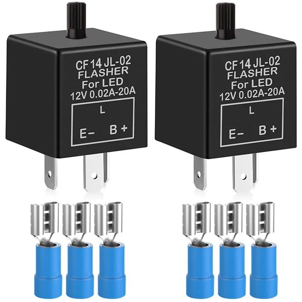 2 pieces 12V 3 Pin/2 Pin Electronic LED Flasher Relay 0.1W-150W c/m Turn Signal Adjustable Flasher, comes with 6pcs Terminals