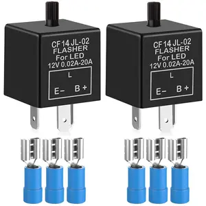 2 pieces 12V 3 Pin/2 Pin Electronic LED Flasher Relay 0.1W-150W c/m Turn Signal Adjustable Flasher, comes with 6pcs Terminals