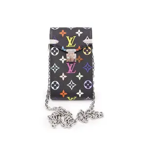 Pre-owned Louis Vuitton Coated Canvas Shoulder Bags Phone Pouch‑Black Multicolour JM BPT03