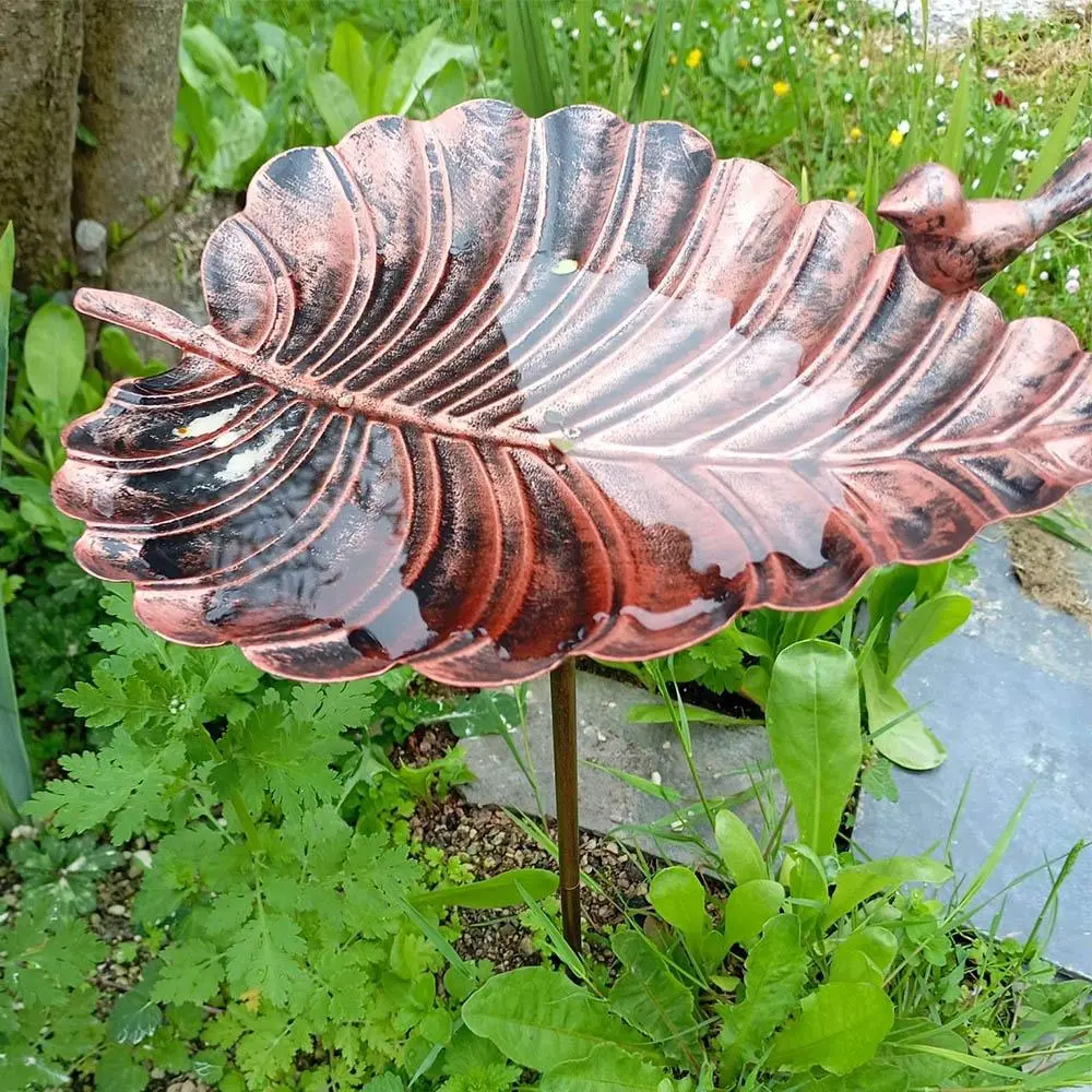 Metallic Bird Bath with Garden Stake, Lightweight, Detachable & Portable Bird Bath, Rust Proof Cast Iron Bird Decoration Bird Bath for Garden, Courtyard, Lawn, Terrace