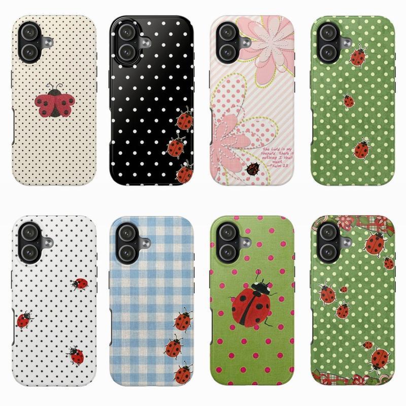 8 Vers Ladybug Polka Dots Tough Phone Case, Cutest Design Case Cover with iPhone 17 promax & More