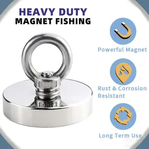 48mm Magnetic Fishing Magnet, Heavy Duty, Strong Magnetic Hold, Ideal for River Stream Cleaning, Pond Net Recovery Tool, Solid Round Magnetic Fishing Magnet