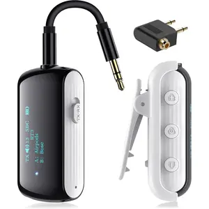 Bluetooth Transmitter Receiver for 2 AirPods/Headphones, Flight Bluetooth 5.2 Adapter for Airplane, TV, and Gym with a 3.5mm Audio Jack, Wireless BT Receiver with Mic for Car/Home Stereo
