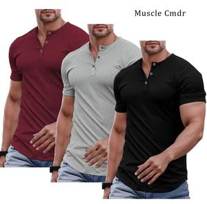MUSCLE CMDR Men's Plain Muscle Slim Fitted Henley Shirts Crewneck Longline T-Shirt GymWorkout Athletic Shirt Tees with Button Menswear Casual Tops, Men's Classic Streetwear Clothing for Daily Wear, Fall Fashion Outfits 2025
