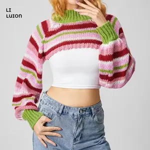 Women Fall Sexy Knitted Shrug Sweater Long Sleeve Y2K Crop Tops Casual Crochet Hollow Out Arm Warmers Sweater Streetwear