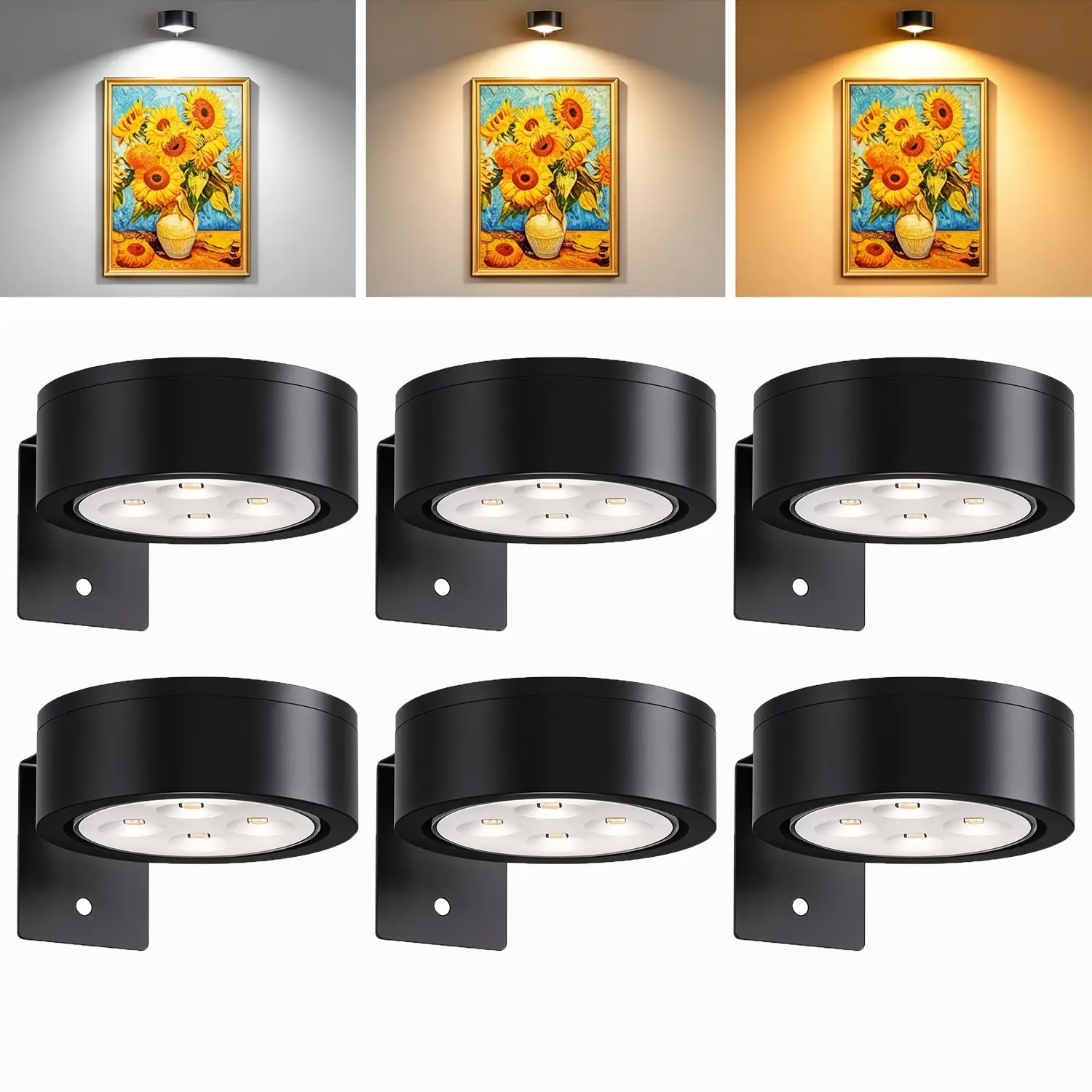 3/6/9-Pack Picture Light Battery Operated with Remote, Led Lights Dimmable and Timer Painting Light, Art Display Light for Picture Frame Artworking Portrait, Home Wall Decor Puck Lights, Black