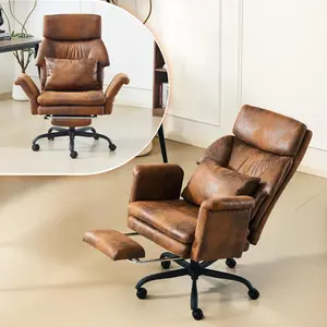 VINGLI 100-130° Reclining Tall Office Chair with Foot Rest & Adjustable Armrests, Ergonomic Criss Cross Chair with Wheels & Headrest, Comfy Wide-Seat Gamer Chair for the Heavy, Microfiber, Vintage