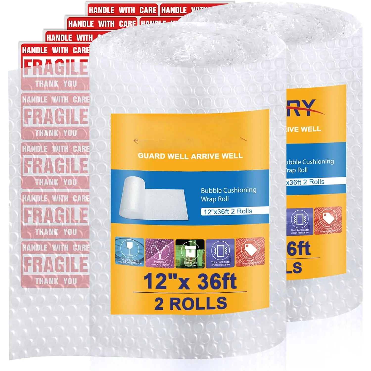 Bubble Cushioning Wrap 2 Pack 12 inch x 72 ft Total Bubble Cushioning Wrap for Packing and Moving Boxes Shipping Cushioning Supplies Perforated Every 12"