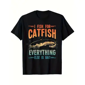 Men's Plus Size Humorous Catfish Fishing T-Shirt - Retro Vintage Style with "I FISH FOR CATFISH" Graphic, Featuring Catfish Illustration and Bubbles, Perfect Gift for Fishing Enthusiasts