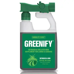 Humboldts Secret Greenify Liquid Iron Spray 12-0-0 – Chelated Iron & Nitrogen Lawn Fertilizer for Dark Green Grass, Fast Greening Lawn Treatment, Easy Hose-End Spray