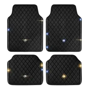 Rhinestone Decor Car Floor Mat, 4 Counts/set PU Leather Car Floor Mat, Universal Car Interior Accessories for Women & Men
