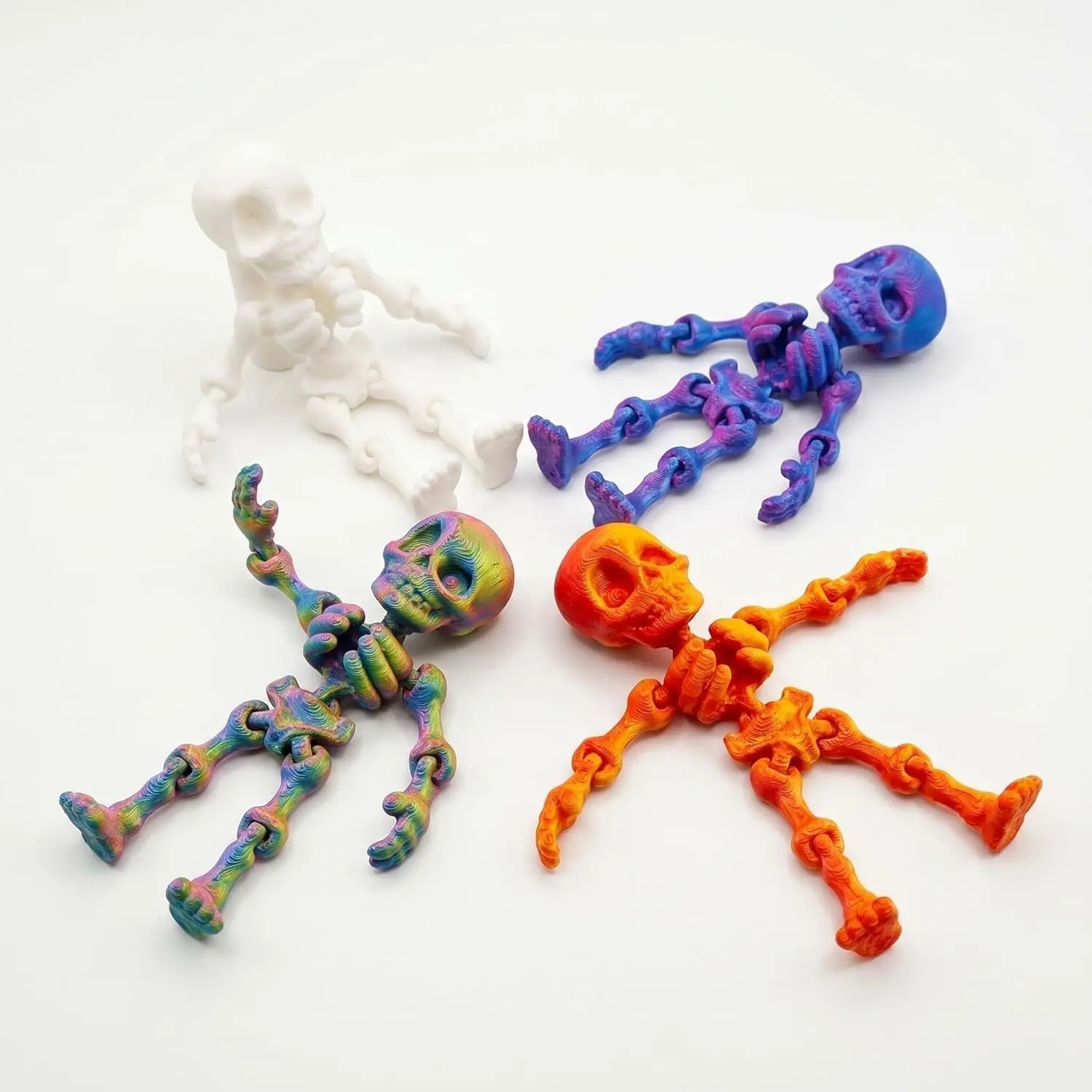 3D Printed Skeleton Figurines, with Movable Joints, in Multiple Colors, Fashionable Accessories, Ornaments, Halloween Decorations, 4-piece Set