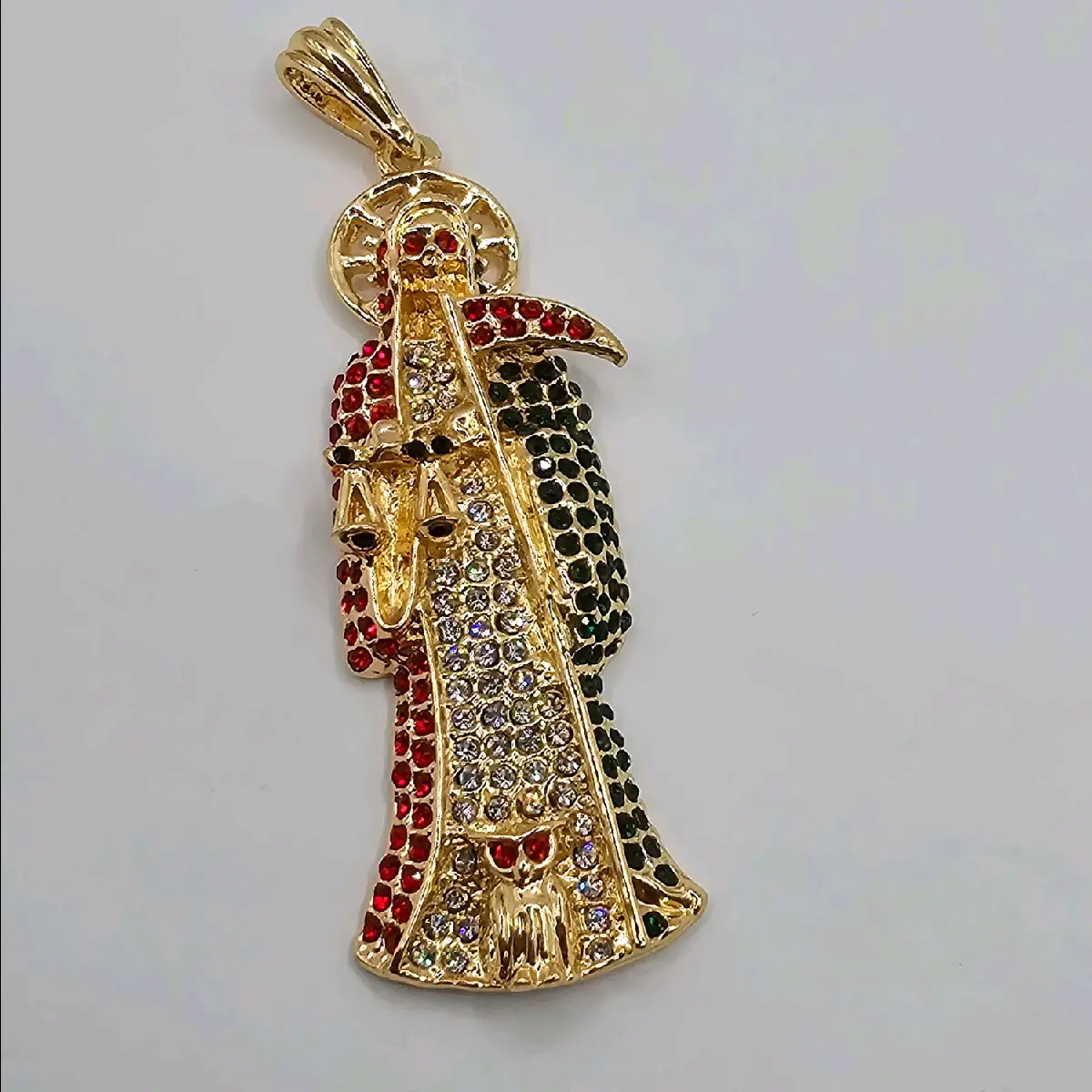 LA SANTA MUERTE pendant  only gold-plated  colors stones red white green NO CHAIN