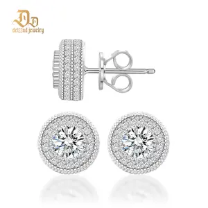 Delzzad 18k Gold-Plated Double Halo Ice Lab-Created Moissanite Stud Earrings Moissanite Jewelry Perfect Birthday Mother’s Day Christmas Gift for Men Women