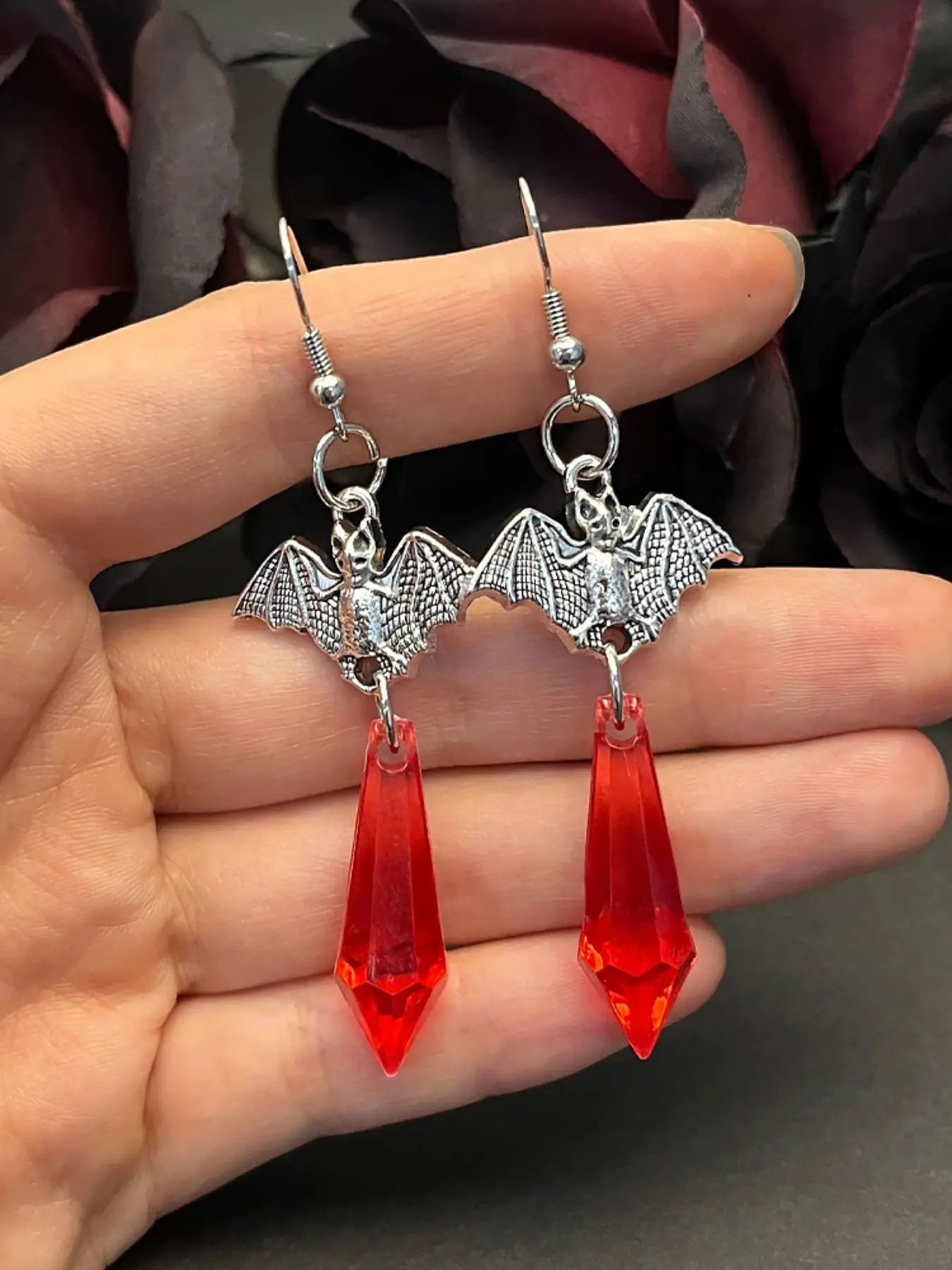 Gothic Bat Blood Drop Earrings, Unisex Punk Jewelry, Y2K Style, Non-Fading Material, Halloween Essential, Vampire Theme Accessories