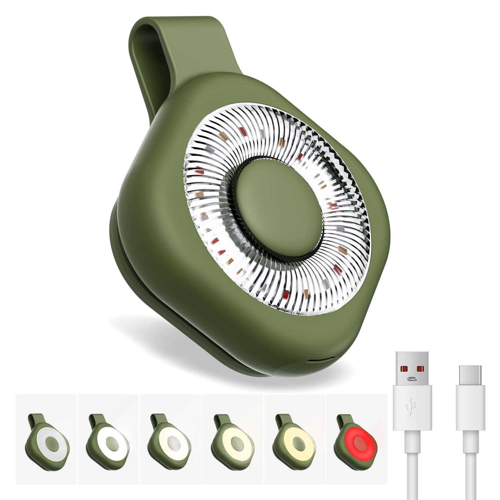 【Summer Survivals】Rechargeable Magnetic Clip-On LED Work Light - Hands-Free Flashlight with 6 Brightness Levels, 3 Color Modes -LED Decoration Lampfor Automotive Car Repair, Camping Use Summerfinds(Green), Car Accessories, Back to School Shopping
