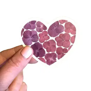 Pink Hydrangea Heart Sticker - Unique Heart Design with Pink Hydrangea Flower Details