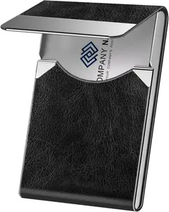 Business Card Holder for Women or Men, Business Card Case with PU Leather and Stainless Steel, Slim Metal Case with Magnetic Closure for Business Meeting Use