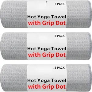 3 Pack Yoga Mat Towels with Grip Dot, Hot Yoga Towel Non Slip Yoga Mat Towel Non-Slip Sweat Absorbent Anti-Slip Yoga Towel for Bikram,Pilates