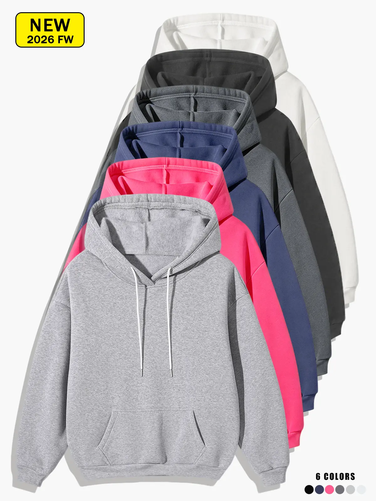 Blank Pullover Hoodie, Unisex Oversized Loose Fit Kangaroo Pocket Minimalist Casual Daily Streetwear Hooded Top