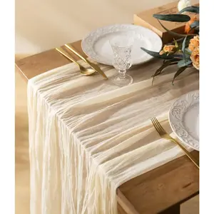 Cheesecloth Table Runner 10ft Gauze Boho Rustic  White Cream Cheese Cloth Table Runner for Wedding Bridal Shower Fall Thanskgiving Decoration 120 Inches