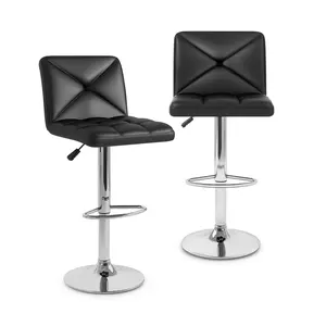 COSTWAY - PU Leather Upholstered Bar Stools Set of 2 with Back and Adjustable Height-Black