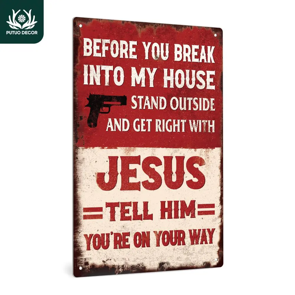 Vintage Metal Tin Sign, 1 Count Before You Break Into My House Stand Outside Sign, Wall Art Decor for Home Farmhouse Bar