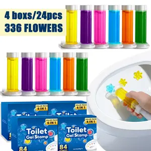 Toilet Gel Stamp 6in1 Fragrance (Ocean/Osmanthus/Lilies etc.) | 84 Flowers/Box, 1 Box Trial / 4 Boxes Bulk | Multi-Surface (Toilet/Squat Pan/Urinal/Sink) Deodorizing Cleaning, Mild Ingredients