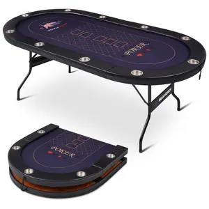 84'' 10 Player Poker Table Foldable, Portable Classic Casino Poker Table with Foldable Metal Legs & Cup Holders, Casino Grade Felt Surface, Portable Poker Table for Texas Holdem, Blackjack, and Other Card Games