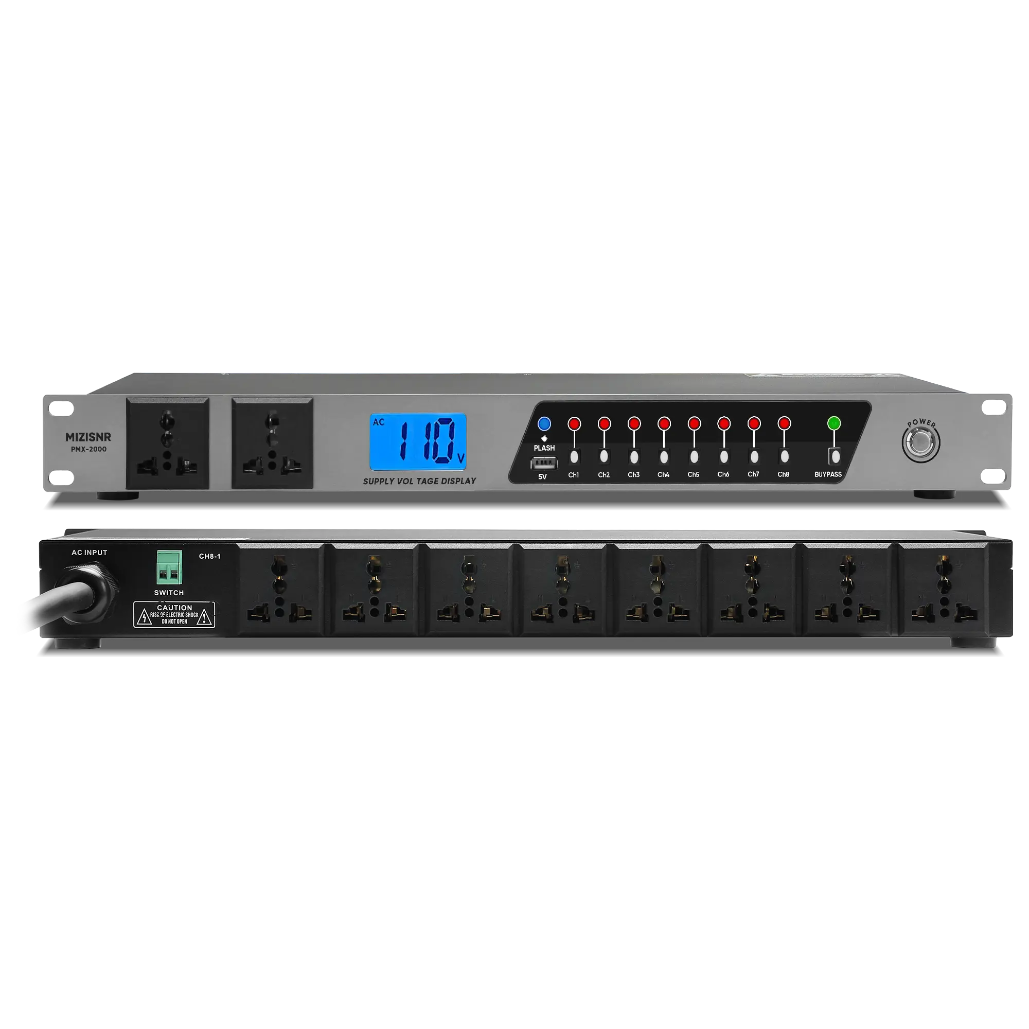 20A Digital Audio Power Conditioner & Sequencer - 10-Outlet Rack Mount Surge Protector, 10 Outlets, 8 Independent Switches, 2000W, Voltage Digital Display, for Music Studio Audio Equipment Protection, Switched Outlets