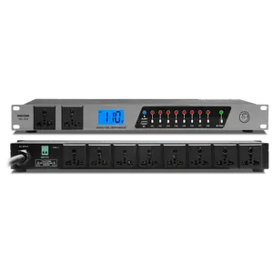 20Amp Audio Power Conditioner & Sequencer Device, 10-Outlet Rack Mount Surge Protector - 8 Independent Switches, 2000W, Voltage Display, Digital Compatibility for Music Studio