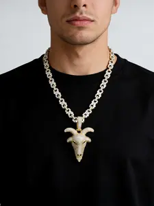 ICED CHICS Goat Head Hip Hop Zircon Pendant Necklace, Statement Necklace, Infinity Chain, Full Zircon, Street Style, Unisex, Perfect Gift