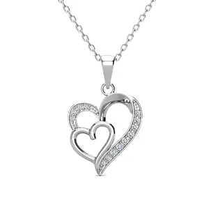 Jennifer 18k White Gold Plated Double Heart Necklace with Simulated Diamond Crystals