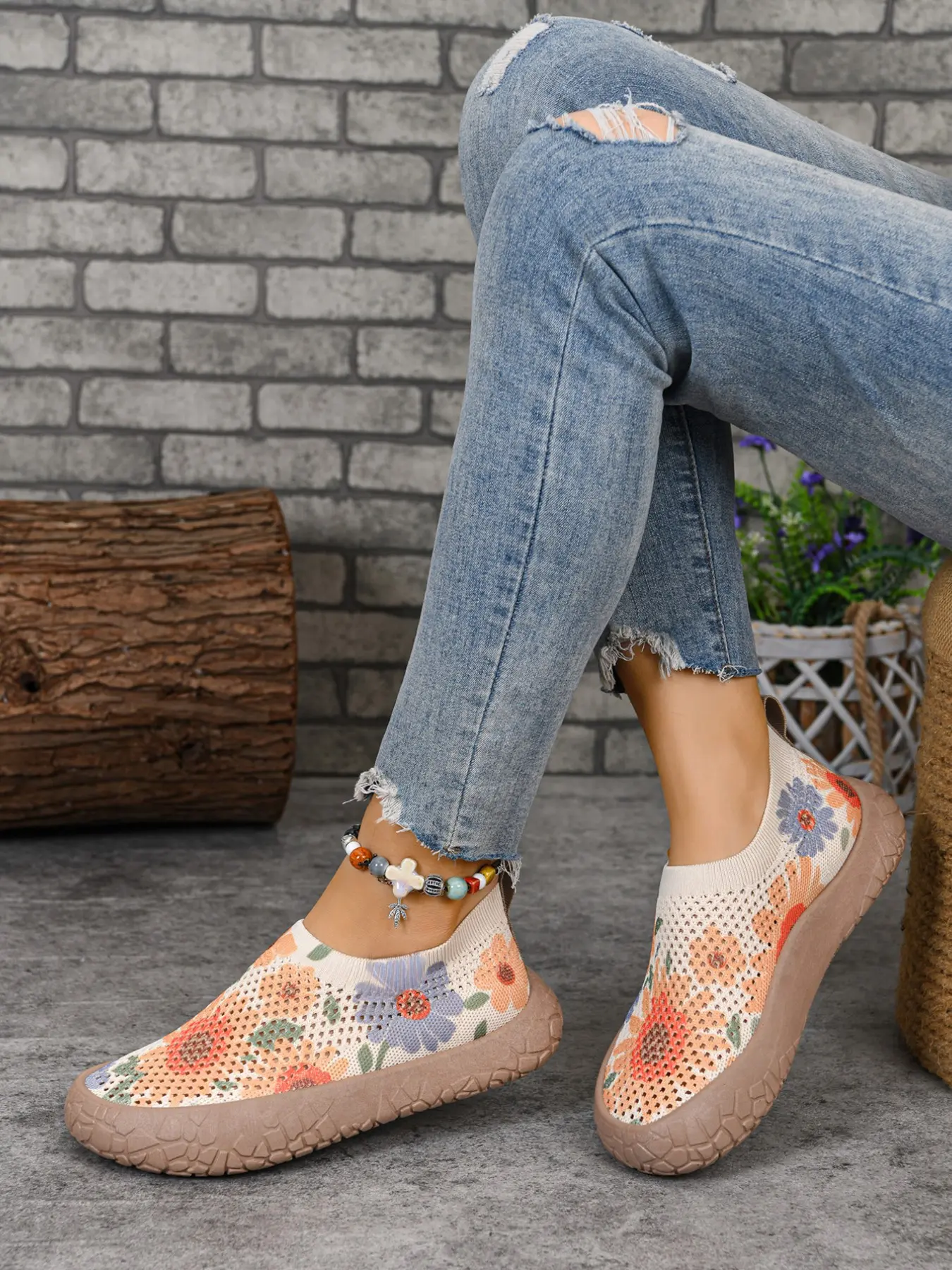 Women's New Mesh Tropical Floral Print Slip-On Shoes, No Tie Shoes, Casual Flatform Shoes, Walking Shoes, Comfortable Soft Sole, Casual Outdoor Hiking, Breathable, Summer Casual Shoes, All Seasons