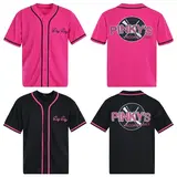 Men's Pink Apparel Jersey - Button-Down Jersey Style Baseball Athletic Top, Next Friday Pinky's Record Movie Shirt, 90s Hip Hop Polyester, Embroidered Logo, Double Stitching
