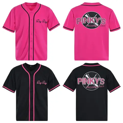 Men's Pink Apparel Jersey - Button-Down Jersey Style Baseball Athletic Top, Next Friday Pinky's Record Movie Shirt, 90s Hip Hop Polyester, Embroidered Logo, Double Stitching