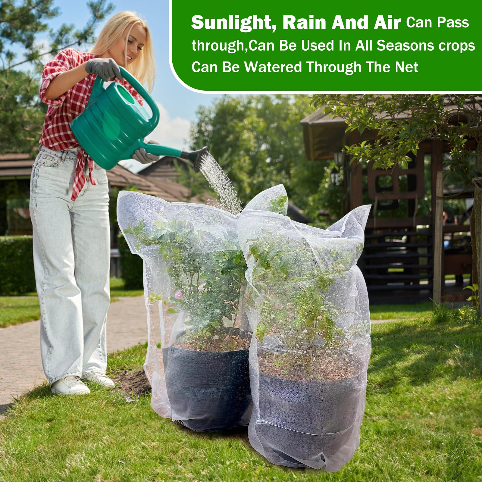 Garden Bird Net Protection — Set of 4 Drawstring Garden Protection Nets, Mosquito Net Tomato Protector Cover, Gardening Plant Protection Net suitable for cicadas, insects, vegetables, blueberries, and shrubs