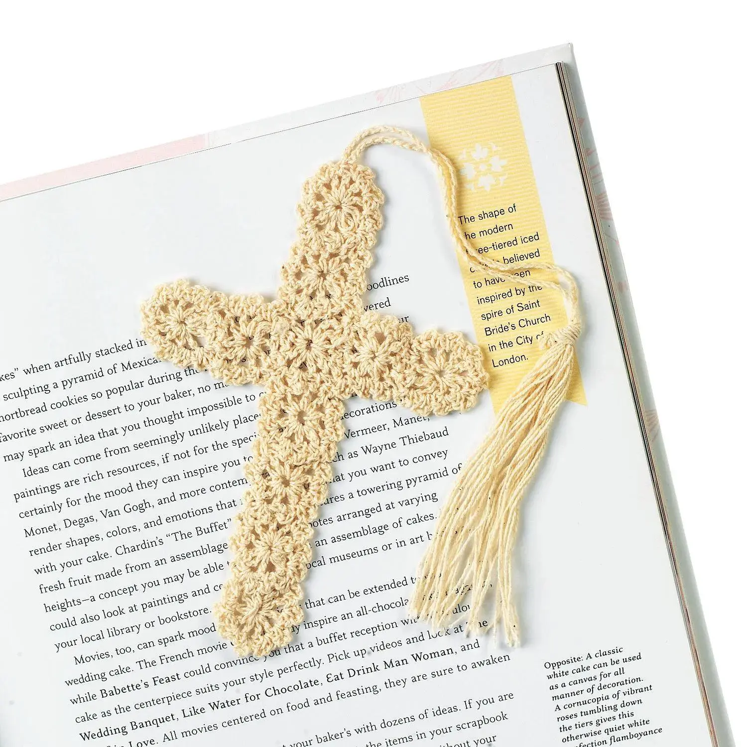 12-in Crocheted Cross-Shaped White Lace Bookmarks, 12-Pc Office Stationery for Church, Study Bible, Confirmation, First Communion, 12 Inches