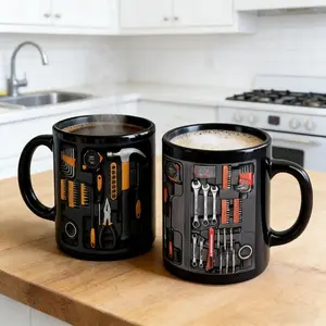 Mechanic's Collection Gift Set, 2-Piece Mechanical Design Coffee Cups, Engine and Tool Box Designs, Car Enthusiast Novelty Gift