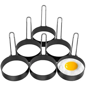 6 Pack Non-Stick Egg Rings Set Stainless Steel Egg Rings For Griddle Frying Eggs Pancake Shapers Egg Cooking Rings Pancake Mold for Burger Sandwiches