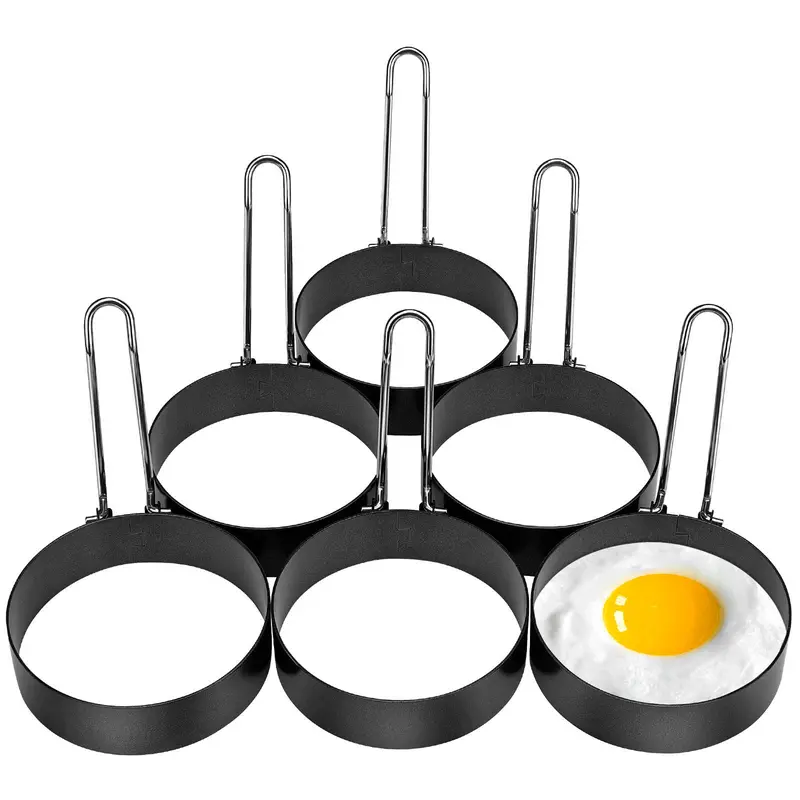 6 Pack Non-Stick Egg Rings Set Stainless Steel Egg Rings For Griddle Frying Eggs Pancake Shapers Egg Cooking Rings Pancake Mold for Burger Sandwiches
