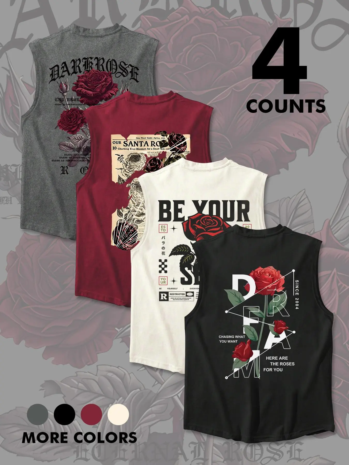 Men's Rose & Letter Print Tank Top, Breathable Sleeveless Tops, Regular Fit Casual Sporty Top for Summer, Men's Top for Daily Wear, Breathable Sleeveless Vest