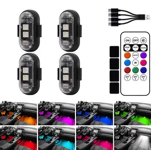 Upgraded Wireless LED Lights for Car, Rechargeable Interior Car Lights with 8 Colors Brightness Adjustable, 12H Battery Life, Remote Control, Mini Strobe Lights for Vehicle Motorcycle Bike Decor