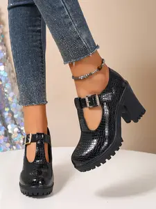 2026 Crocodile Pattern High Heel Shoes, High Heel Pumps, Elegant Waterproof Platform, Thick Heel Stylish Footwear for Models, Comfortable Runway Training Shoes