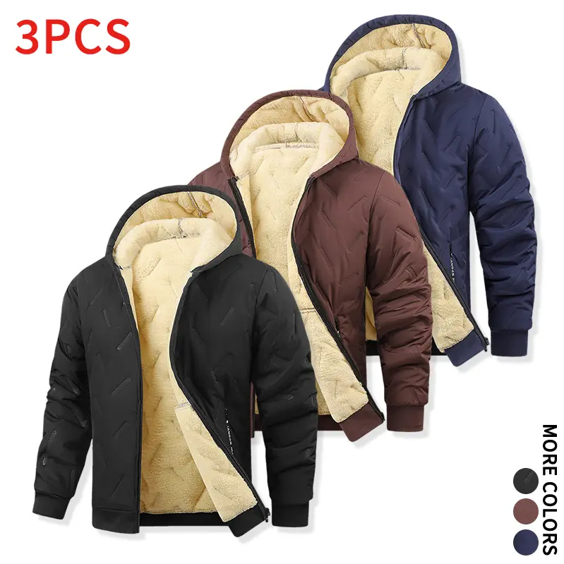 Men's Fleece-Lined Hooded Casual Jacket - Plain, Long Sleeve, Warm Thick Zipper Menswear for Casual Outdoor Menswear, Daily Outdoor Travel