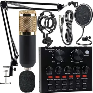 BM800 Podcast Microphone Bundle, USB Rechargeable Condenser Studio Microphone with V8 Sound Card, Professional Audio Equipment for Laptop Computer Vlog Live Streaming, Recording
